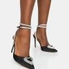 Cupid Black Satin Diamante Heart Wrap Around Pointed Toe Stiletto Heels -Chic Footwear Shop 771A6722 bc261f0d 2ff7 4e75 90c8 bc830346233f
