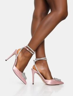 Cupid Baby Pink Satin Diamante Wrap Around Pointed Court Stiletto Heels -Chic Footwear Shop 771A6726