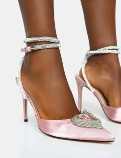 Cupid Baby Pink Satin Diamante Wrap Around Pointed Court Stiletto Heels -Chic Footwear Shop 771A6730