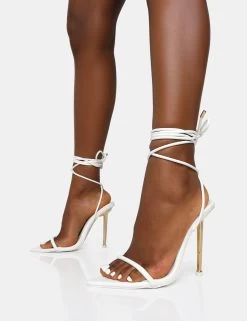 Look Back White Pu Pointed Toe Lace Up Stiletto Heels -Chic Footwear Shop 771A6753