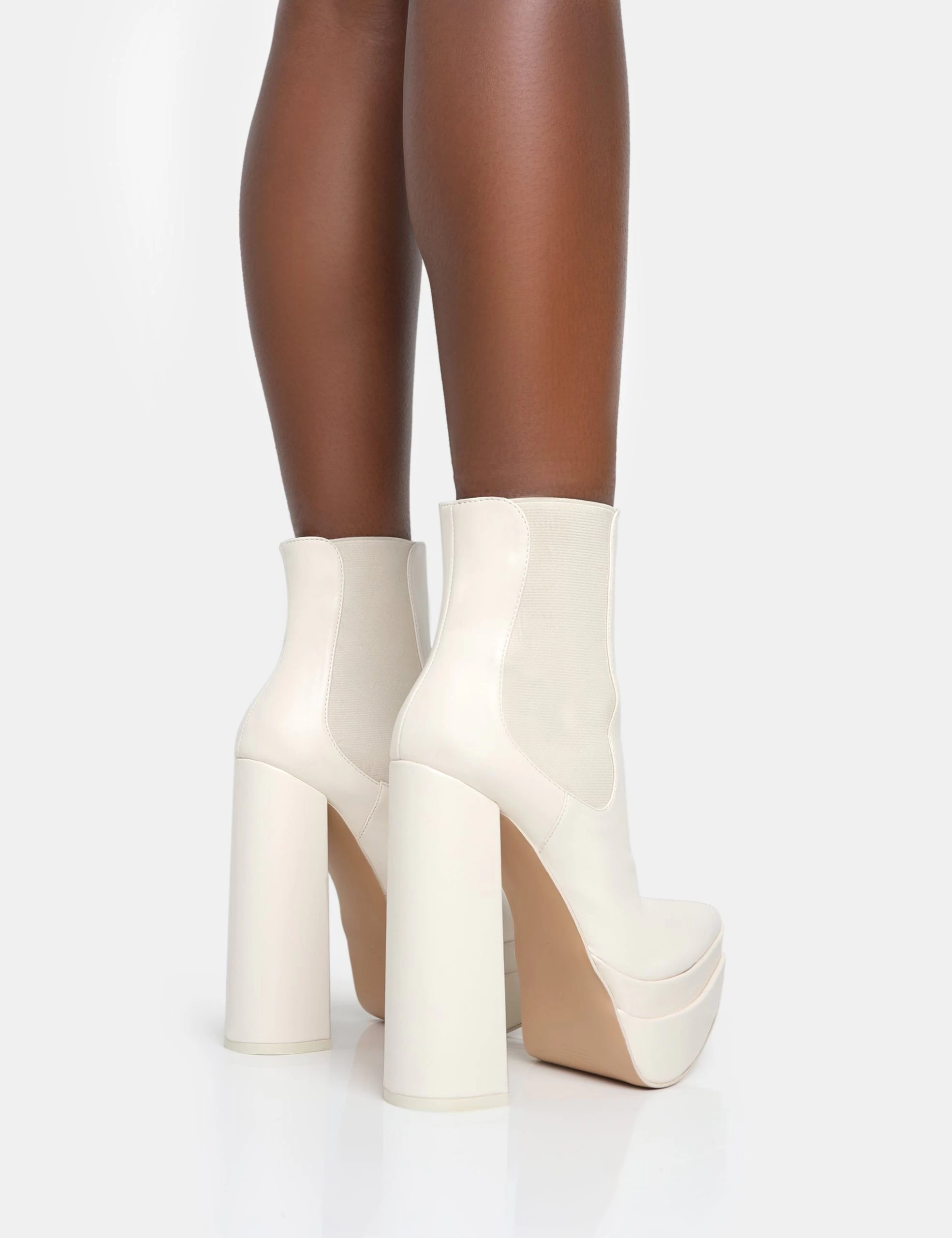 Cady Ecru Pu Platform Pointed Toe Block Heel Ankle Boots 4 Cady Ecru Pu Platform Pointed Toe Block Heel Ankle Boots - Image 2