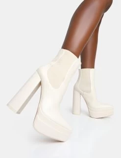 Cady Ecru Pu Platform Pointed Toe Block Heel Ankle Boots 9 Cady Ecru Pu Platform Pointed Toe Block Heel Ankle Boots -Chic Footwear Shop 771A6799