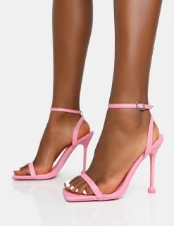 Ida Baby Pink Pu Barely There Square Toe Cake Stand Stiletto Heels -Chic Footwear Shop 771A6809copy2