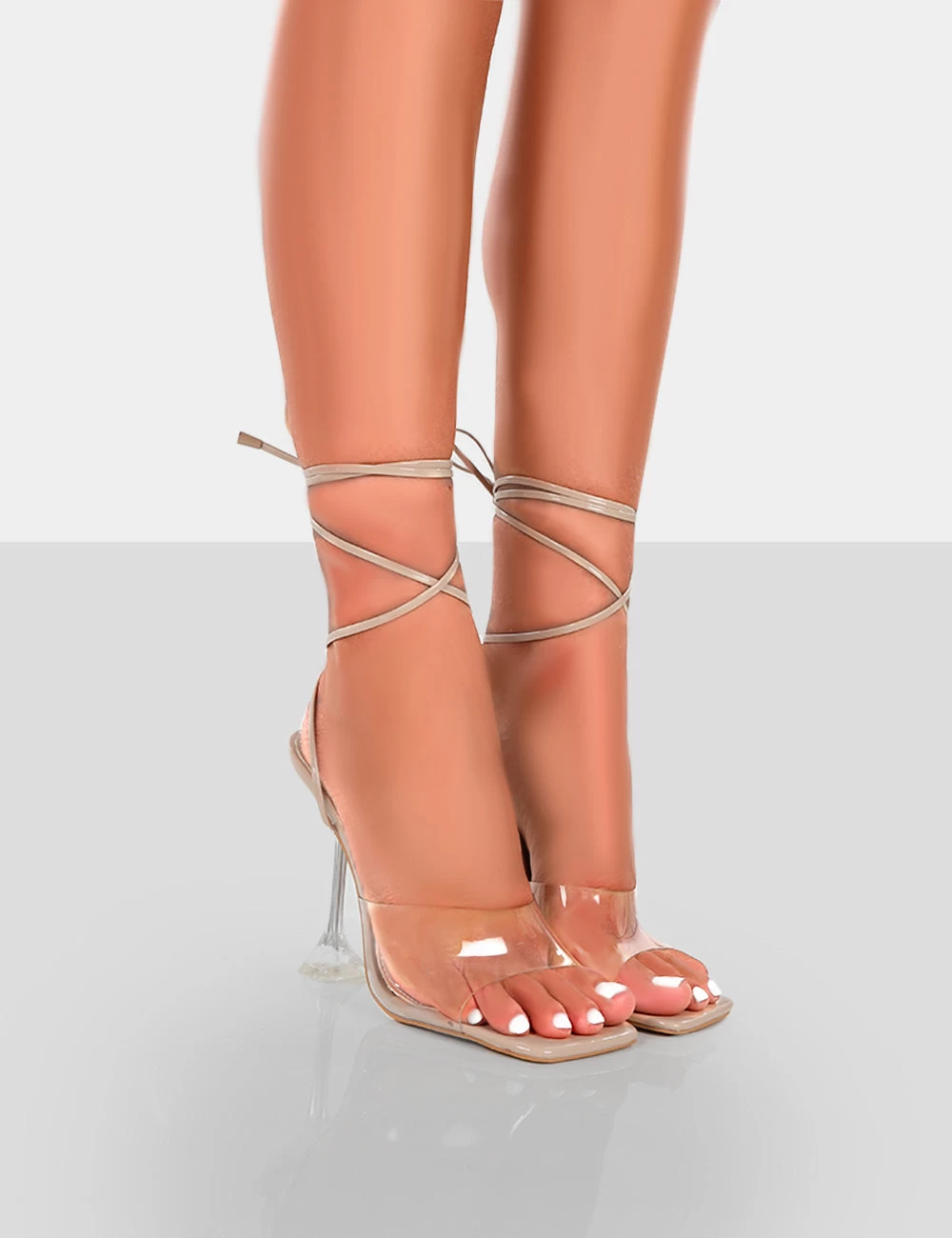 Bly Nude Patent Clear Perspex Cake Stand Lace Up Square Toe Heels 3 Bly Nude Patent Clear Perspex Cake Stand Lace Up Square Toe Heels