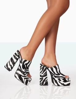 Skyhigh Zebra Grain Chunky Platform High Heeled Mules 9 Skyhigh Zebra Grain Chunky Platform High Heeled Mules -Chic Footwear Shop 771A7009