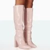Posie Baby Pink Croc PU Knee High Block Heel Boots