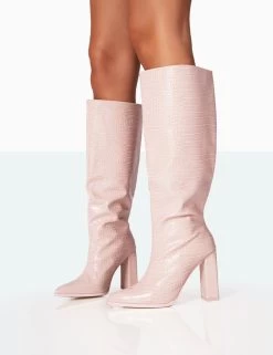 Posie Baby Pink Croc PU Knee High Block Heel Boots 8 Posie Baby Pink Croc PU Knee High Block Heel Boots -Chic Footwear Shop 771A7020 79ea3cb7 db4a 46a4 ad06 f1920793854c