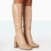 Apology Nude Patent Croc Knee High Block Heel Boots