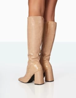Apology Nude Patent Croc Knee High Block Heel Boots -Chic Footwear Shop 771A7028 141b3338 ba6e 4398 805a 487e9e179972