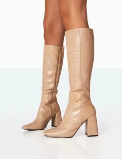 Apology Nude Patent Croc Knee High Block Heel Boots -Chic Footwear Shop 771A7029