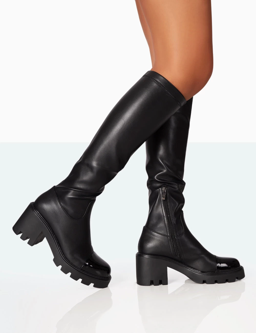 Fletch Black Pu Chunky Sole Over The Knee Boot 4 Fletch Black Pu Chunky Sole Over The Knee Boot - Image 2
