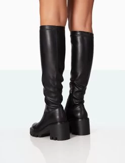 Fletch Black Pu Chunky Sole Over The Knee Boot 9 Fletch Black Pu Chunky Sole Over The Knee Boot -Chic Footwear Shop 771A7050