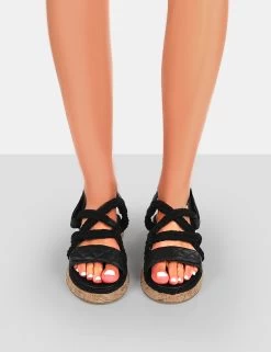 Miami Wide Fit Black Rope Flatform Lace Up Sandals 9 Miami Wide Fit Black Rope Flatform Lace Up Sandals -Chic Footwear Shop 771A7658