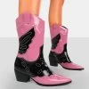 Howdy Pink Patent Pointed Toe Western Cowboy Block Ankle Boots