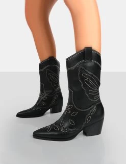 Howdy Black PU Pointed Toe Western Cowboy Block Ankle Boots 8 Howdy Black PU Pointed Toe Western Cowboy Block Ankle Boots -Chic Footwear Shop 771A7734