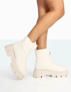 Puffy Ecru Nylon Zip Up Chunky Sole Snow Ankle Boots 8 Puffy Ecru Nylon Zip Up Chunky Sole Snow Ankle Boots -Chic Footwear Shop 771A7836