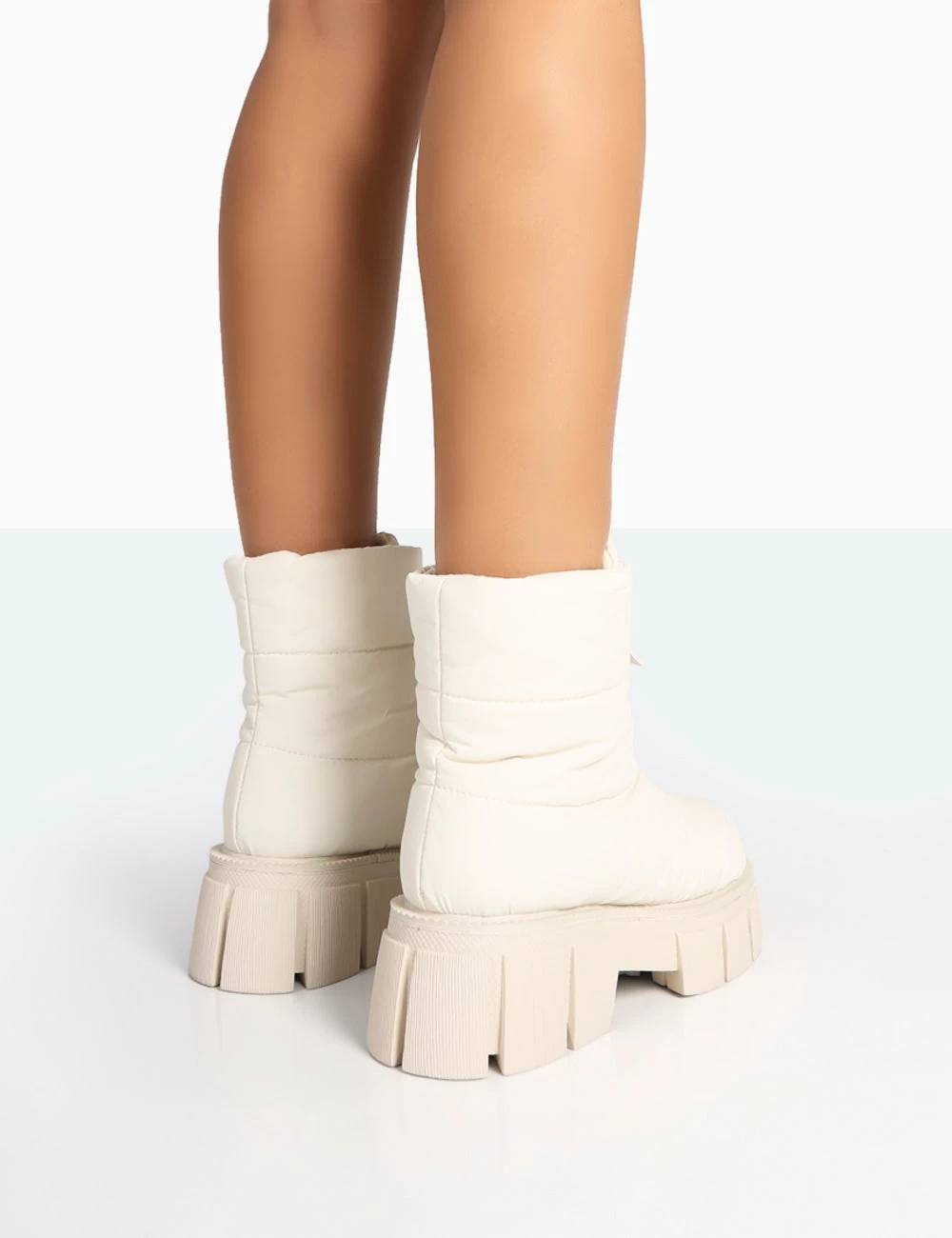 Puffy Ecru Nylon Zip Up Chunky Sole Snow Ankle Boots 6 Puffy Ecru Nylon Zip Up Chunky Sole Snow Ankle Boots - Image 4