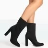Bridget Black Nylon Pointed Toe Block Heeled Ankle Boots -Chic Footwear Shop 771A7840