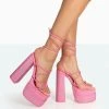 Glow Girl Pink Diamante PU Lace Up Platform High Heels -Chic Footwear Shop 771A7876
