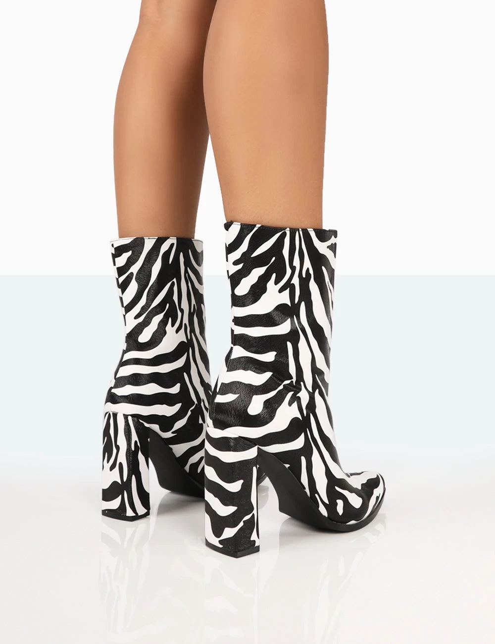 Bridget Zebra Printed PU Pointed Toe Block Heeled Ankle Boots 6 Bridget Zebra Printed PU Pointed Toe Block Heeled Ankle Boots - Image 4