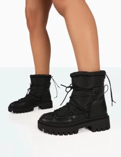 Snowy Black Lace Up Chunky Sole Snow Ankle Boots 8 Snowy Black Lace Up Chunky Sole Snow Ankle Boots -Chic Footwear Shop 771A8008