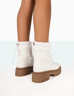 Snowy White Lace Up Chunky Sole Snow Ankle Boots -Chic Footwear Shop 771A8020
