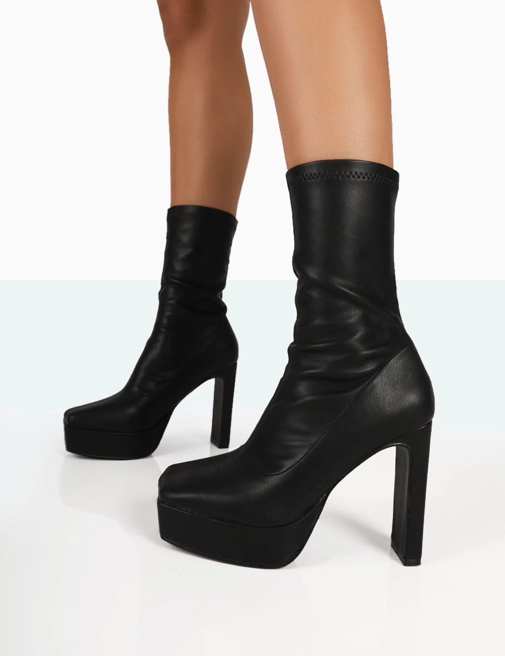 Domini Black Pu Platform Ankle Slim Heeled Boots 4 Domini Black Pu Platform Ankle Slim Heeled Boots - Image 2
