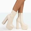 Supine Ecru Patent Croc Chunky Heeled Platform Ankle Boots -Chic Footwear Shop 771A8089