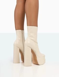 Supine Ecru Patent Croc Chunky Heeled Platform Ankle Boots 9 Supine Ecru Patent Croc Chunky Heeled Platform Ankle Boots -Chic Footwear Shop 771A8090