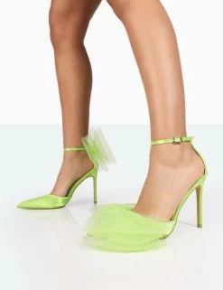Bell Lime Satin Statement Bow Pointed Court Stiletto Heels -Chic Footwear Shop 771A8147