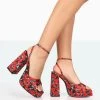Lyle Red Floral Satin Square Toe Block Platform High Heels 1 Lyle Red Floral Satin Square Toe Block Platform High Heels -Chic Footwear Shop 771A8157