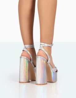 Leo Edition Silver Holographic Metallic Platform High Heels -Chic Footwear Shop 771A8171