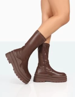 Cam Chocolate PU Chunky Sole Round Toe Ankle Boots 8 Cam Chocolate PU Chunky Sole Round Toe Ankle Boots -Chic Footwear Shop 771A8179