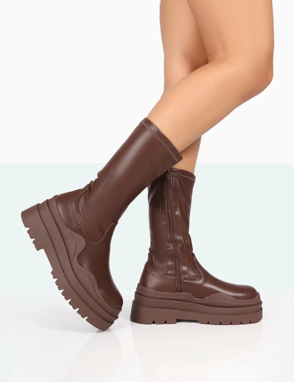 Cam Chocolate PU Chunky Sole Round Toe Ankle Boots 5 Cam Chocolate PU Chunky Sole Round Toe Ankle Boots - Image 3