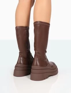 Cam Chocolate PU Chunky Sole Round Toe Ankle Boots 9 Cam Chocolate PU Chunky Sole Round Toe Ankle Boots -Chic Footwear Shop 771A8180