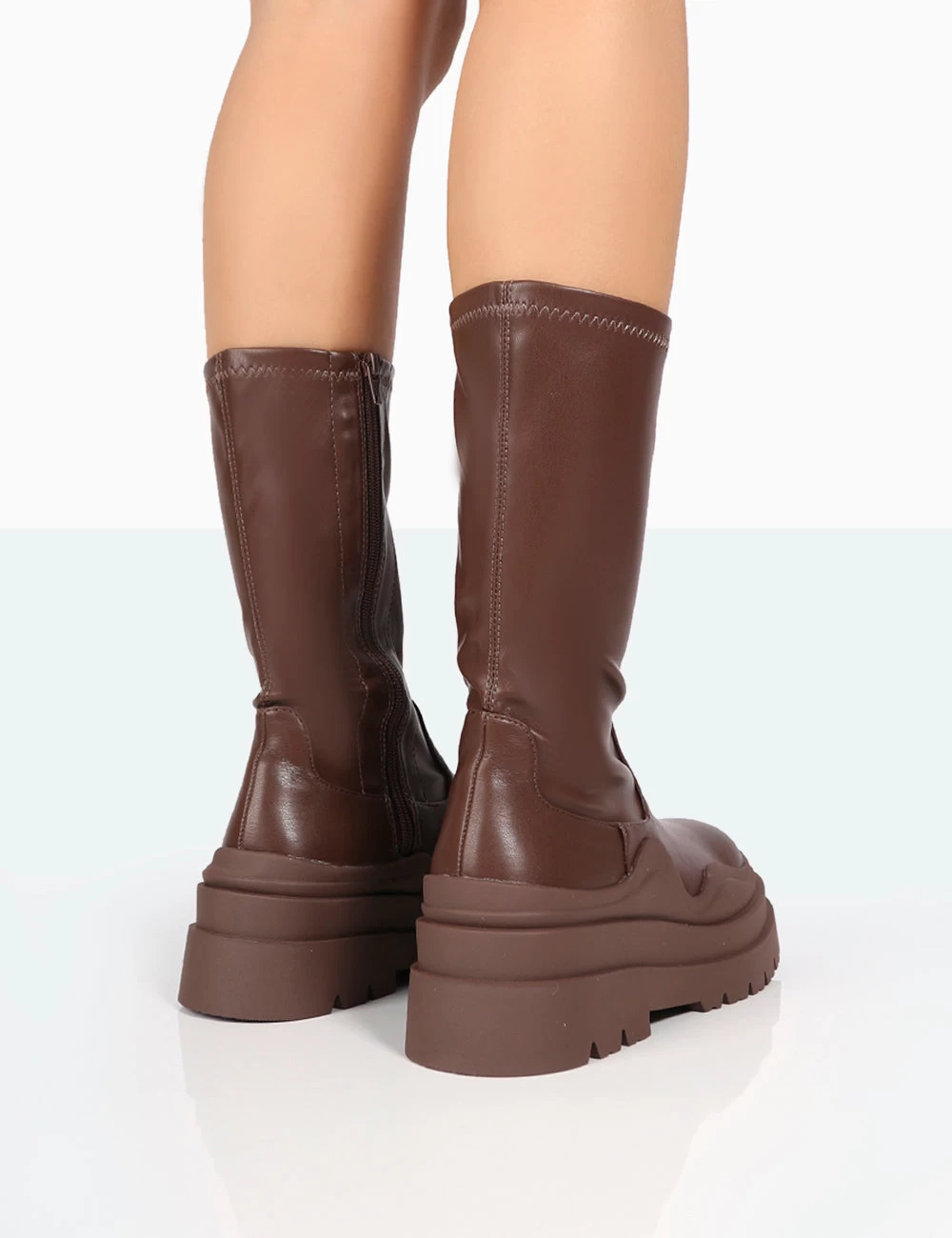 Cam Chocolate PU Chunky Sole Round Toe Ankle Boots 6 Cam Chocolate PU Chunky Sole Round Toe Ankle Boots - Image 4