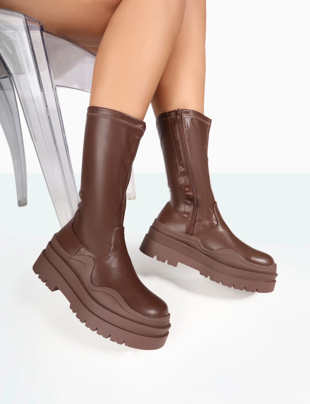 Cam Chocolate PU Chunky Sole Round Toe Ankle Boots 3 Cam Chocolate PU Chunky Sole Round Toe Ankle Boots