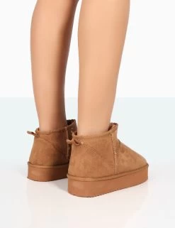 Shorty Tan Faux Suede Ultra Mini Chunky Ankle Boots -Chic Footwear Shop 771A8185