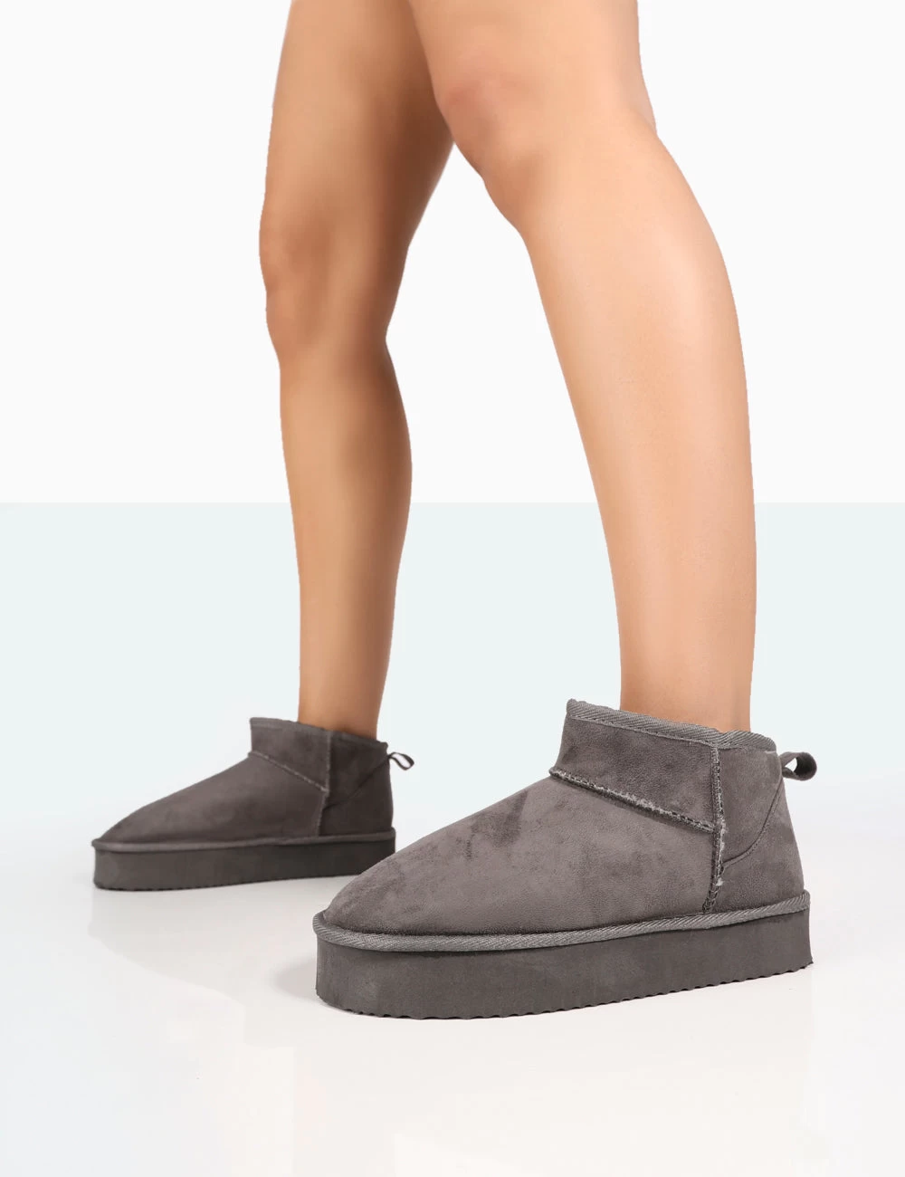 Shorty Grey Faux Suede Ultra Mini Chunky Ankle Boots 4 Shorty Grey Faux Suede Ultra Mini Chunky Ankle Boots - Image 2