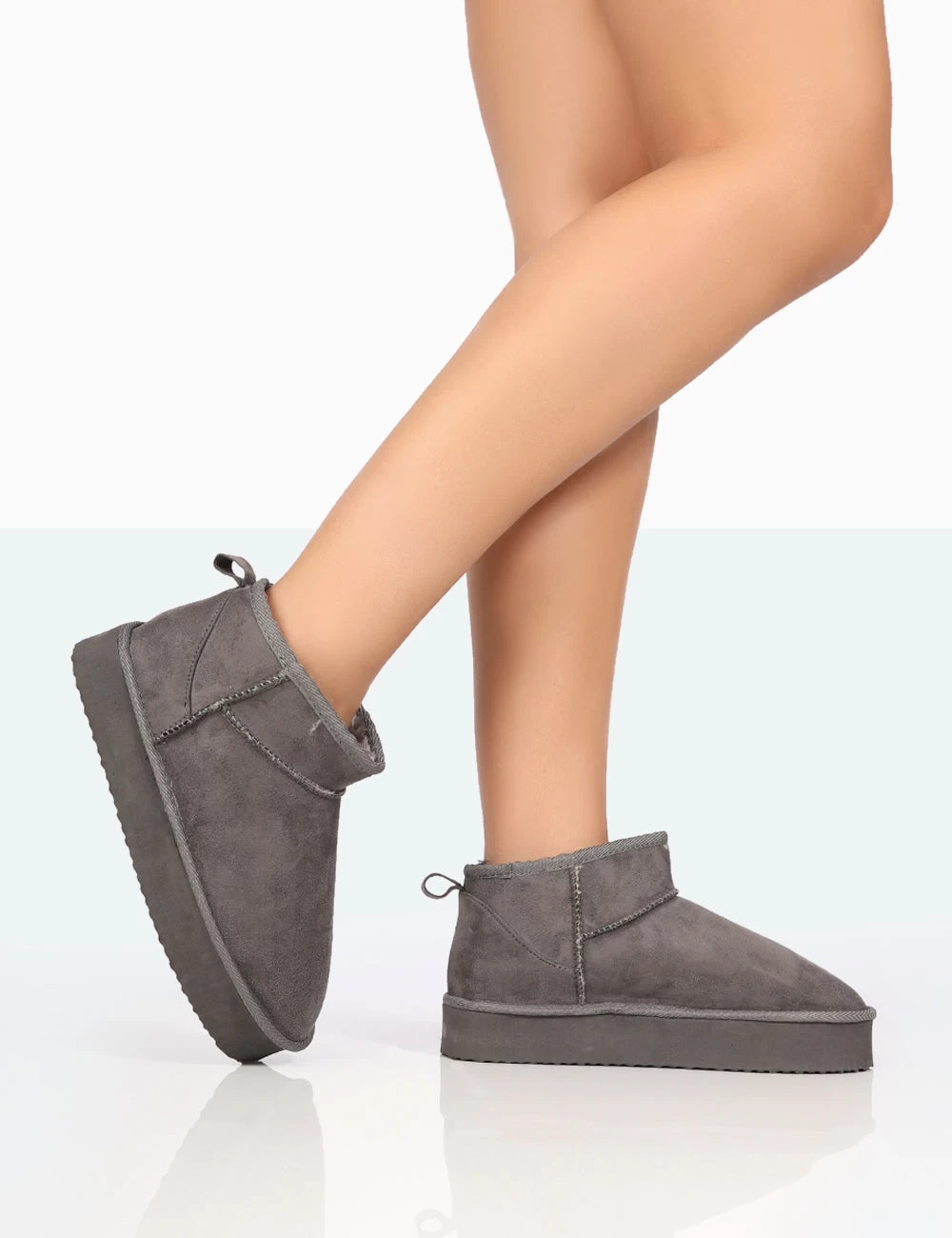 Shorty Grey Faux Suede Ultra Mini Chunky Ankle Boots 3 Shorty Grey Faux Suede Ultra Mini Chunky Ankle Boots