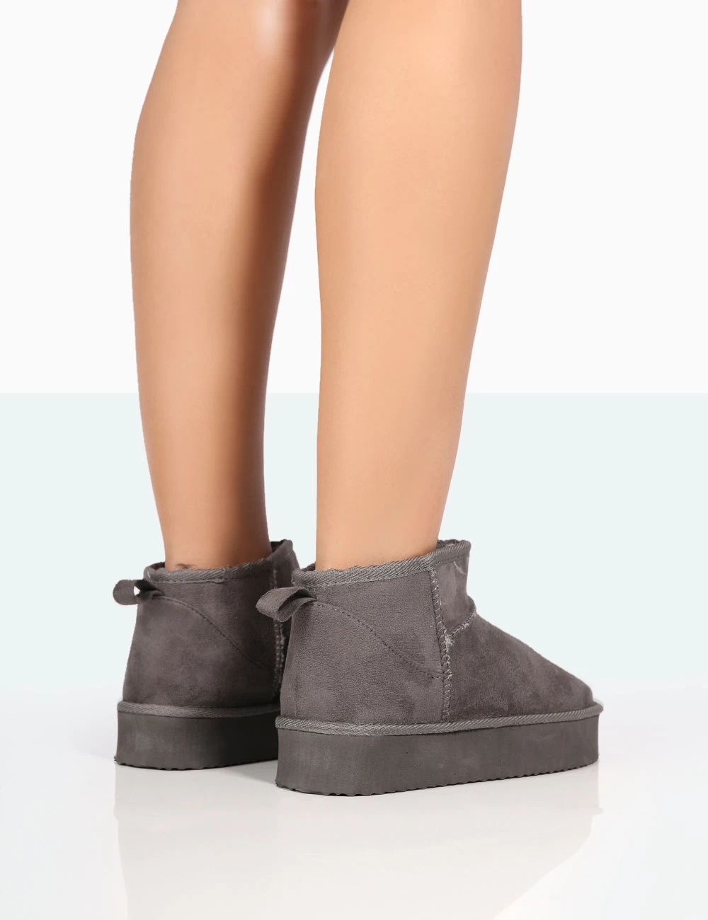 Shorty Grey Faux Suede Ultra Mini Chunky Ankle Boots 5 Shorty Grey Faux Suede Ultra Mini Chunky Ankle Boots - Image 3