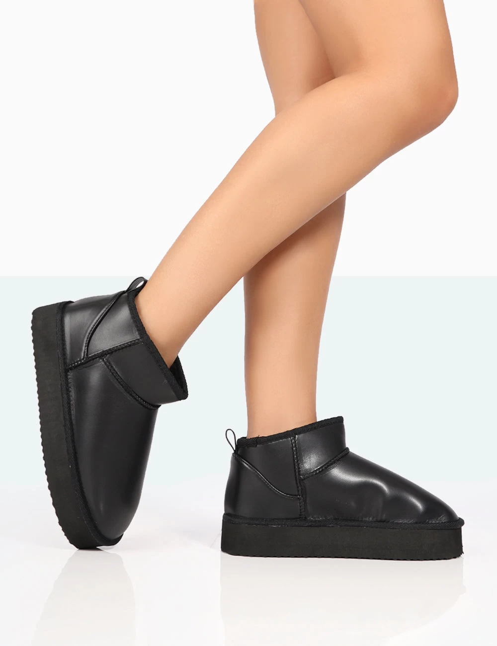 Shorty Black PU Ultra Mini Chunky Ankle Boots 3 Shorty Black PU Ultra Mini Chunky Ankle Boots