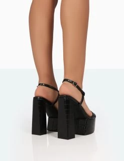 Jesse Black Croc Platform Block High Heels 8 Jesse Black Croc Platform Block High Heels -Chic Footwear Shop 771A8228