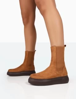 Pisa Tan Chunky Rubber Sole Chelsea Boots 9 Pisa Tan Chunky Rubber Sole Chelsea Boots -Chic Footwear Shop 771A8234