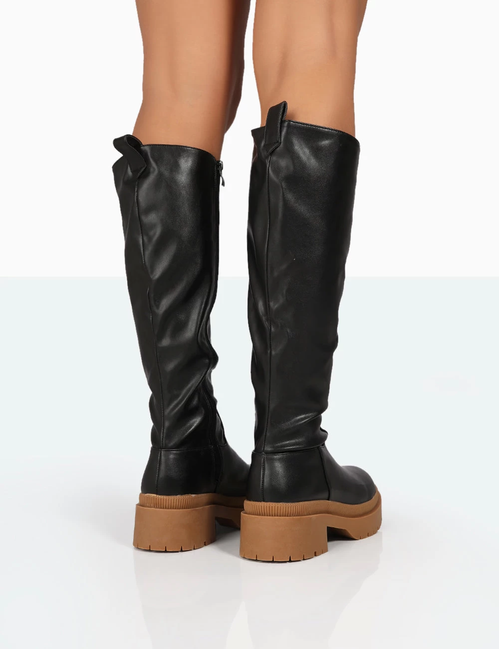 Jersey Black Pu Contrasting Chunky Sole Knee High Boots 5 Jersey Black Pu Contrasting Chunky Sole Knee High Boots - Image 3