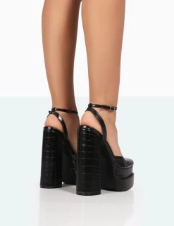 Moonchild Black Croc Closed Toe Statement Platform Block Heels 9 Moonchild Black Croc Closed Toe Statement Platform Block Heels -Chic Footwear Shop 771A8277