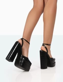 Moonchild Black Croc Closed Toe Statement Platform Block Heels 8 Moonchild Black Croc Closed Toe Statement Platform Block Heels -Chic Footwear Shop 771A8278