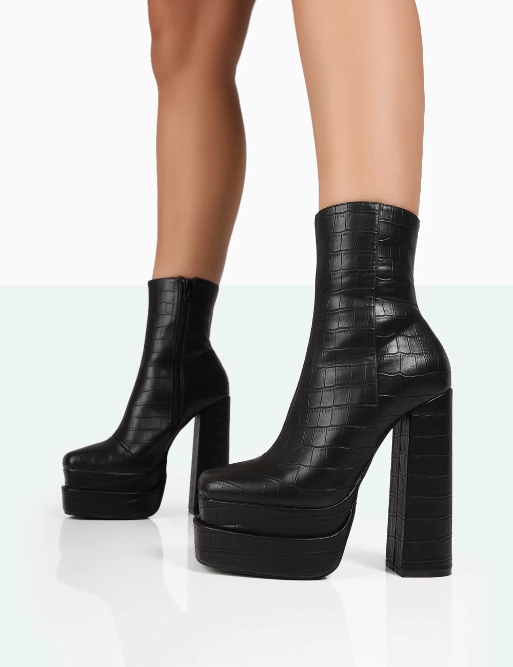 Supine Black Patent Croc Chunky Heeled Platform Ankle Boots 4 Supine Black Patent Croc Chunky Heeled Platform Ankle Boots - Image 2