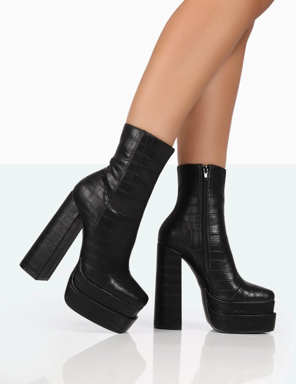 Supine Black Patent Croc Chunky Heeled Platform Ankle Boots 3 Supine Black Patent Croc Chunky Heeled Platform Ankle Boots