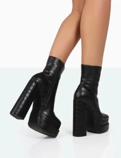 Supine Black Patent Croc Chunky Heeled Platform Ankle Boots 8 Supine Black Patent Croc Chunky Heeled Platform Ankle Boots -Chic Footwear Shop 771A8286